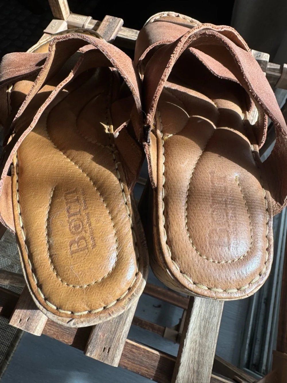 Born Brown Leather Platform Sandals Womens SZ 7 Cork Wedge Comfort Boho Casual